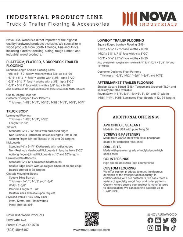 Nova Industrials Line Card